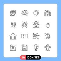 User Interface Pack of 16 Basic Outlines of speaker school turnip education camping Editable Vector Design Elements