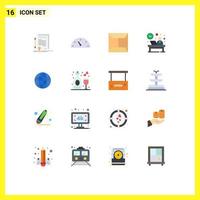 Set of 16 Modern UI Icons Symbols Signs for globe reception envelope hour front Editable Pack of Creative Vector Design Elements