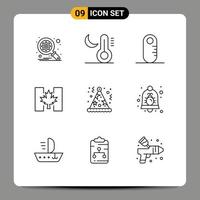 Set of 9 Vector Outlines on Grid for hat celebration ruler birthday canada Editable Vector Design Elements