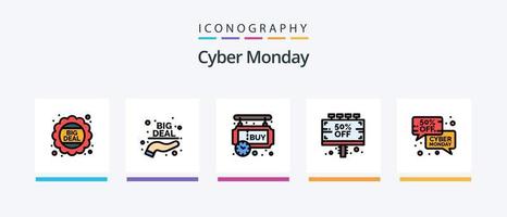 Cyber Monday Line Filled 5 Icon Pack Including percentage. display. sale. discount. sale. Creative Icons Design vector