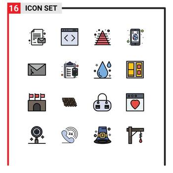 Group of 16 Modern Flat Color Filled Lines Set for mail alert finance mobile easter Editable Creative Vector Design Elements