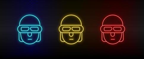 Neon icons. terminator smart. Set of red, blue, yellow neon vector icon on darken background