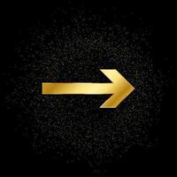 Arrow gold vector icon. Vector illustration of golden particle background.