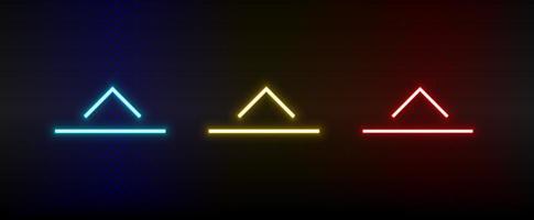 Neon icons. Ui arrow. Set of red, blue, yellow neon vector icon on darken background