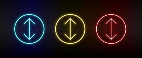 Neon icons. Ui arrow. Set of red, blue, yellow neon vector icon on darken background