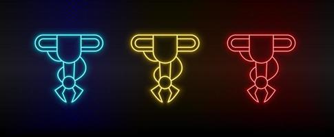 Neon icons. hand robotic arm. Set of red, blue, yellow neon vector icon on darken background