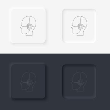 Drive, internal, intelligence neumorphic style vector icon, brain, chip icon - Vector. Artificial intelligence neumorphic style vector icon set