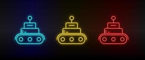 Neon icons. robot tech car. Set of red, blue, yellow neon vector icon on darken background