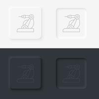 Hand, robotic, arm, laser icon - Vector. Artificial intelligence neumorphic style vector icon set
