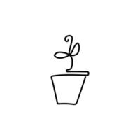 One continuous line art drawing of a withered plant in the pot vector illustration