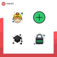 Filledline Flat Color Pack of 4 Universal Symbols of labour graduate cap add multimedia earth Editable Vector Design Elements