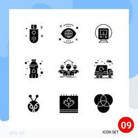 9 Solid Glyph concept for Websites Mobile and Apps team drinking water view bottle tramway Editable Vector Design Elements