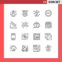 Editable Vector Line Pack of 16 Simple Outlines of home construction board remove media Editable Vector Design Elements