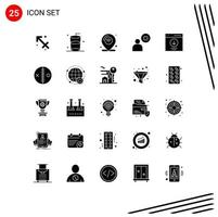 Solid Glyph Pack of 25 Universal Symbols of download user internet profile cross Editable Vector Design Elements