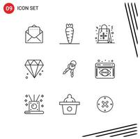 Modern Set of 9 Outlines and symbols such as analytics monitoring house shopping door jewel Editable Vector Design Elements