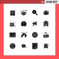 Mobile Interface Solid Glyph Set of 16 Pictograms of car agriculture expanded system plumber Editable Vector Design Elements