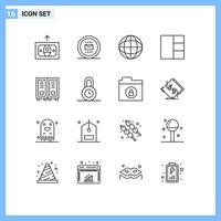 User Interface Pack of 16 Basic Outlines of reading library achievement education grid Editable Vector Design Elements