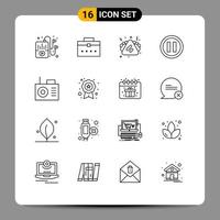 Group of 16 Modern Outlines Set for pupil radio food device music Editable Vector Design Elements