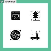 Modern Set of 4 Solid Glyphs and symbols such as page ball video christmas tree sport Editable Vector Design Elements