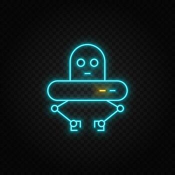 robot, ufo paper style, icon. Grey color vector background- Paper style vector icon,