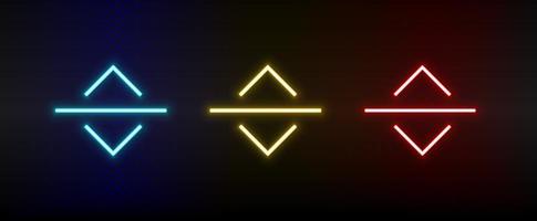 Neon icons. Ui arrow. Set of red, blue, yellow neon vector icon on darken background