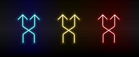 Neon icons. Ui arrow. Set of red, blue, yellow neon vector icon on darken background