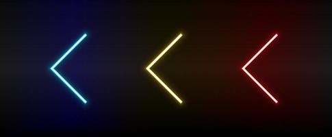 Neon icons. Ui arrow. Set of red, blue, yellow neon vector icon on darken background