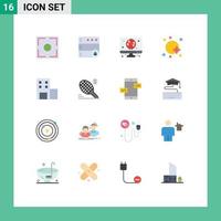 Group of 16 Flat Colors Signs and Symbols for university education computer spaceship satellite Editable Pack of Creative Vector Design Elements