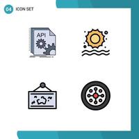 4 Thematic Vector Filledline Flat Colors and Editable Symbols of api map developer sun photo Editable Vector Design Elements