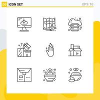 Pack of 9 Modern Outlines Signs and Symbols for Web Print Media such as eid package cloud box platform Editable Vector Design Elements