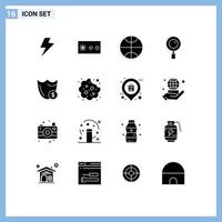 16 Universal Solid Glyphs Set for Web and Mobile Applications dollar secure find safety shield Editable Vector Design Elements