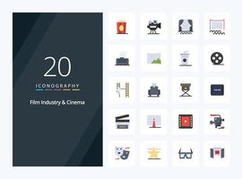 20 Cenima Flat Color icon for presentation vector