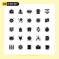 25 User Interface Solid Glyph Pack of modern Signs and Symbols of management paper conditioner garland video Editable Vector Design Elements