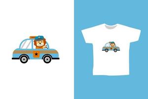 Vector a cute lion police cartoon for clothing brand or print design illustration