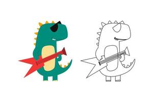Vector cute little dino playing guitar concept design illustration