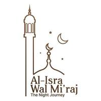 Isra Mi'raj vector illustration with mosque, stars and moon