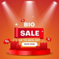 sale banner template with 3d podium ,shopping bag and lighting. can be used for banner, poster, social media post, etc vector