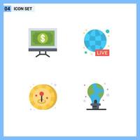 User Interface Pack of 4 Basic Flat Icons of bank coin money live game Editable Vector Design Elements