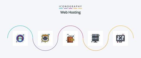 la línea de alojamiento web llenó el paquete de iconos planos 5 que incluye la pantalla. VPN en línea. almacenamiento. base de datos vector