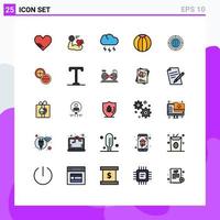 paquete de 25 modernos signos y símbolos de colores planos de línea rellena para medios de impresión web, como elementos de diseño de vectores editables de pelota de playa de nube de juguete de negocios