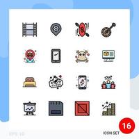 Pictogram Set of 16 Simple Flat Color Filled Lines of briefcase sound canoe music banjo Editable Creative Vector Design Elements