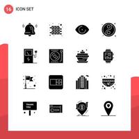 16 Universal Solid Glyphs Set for Web and Mobile Applications dj station human electric yin Editable Vector Design Elements