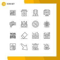 Pack of 16 Modern Outlines Signs and Symbols for Web Print Media such as write edit product blog hairstyle Editable Vector Design Elements