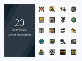 20 Seo Web And Advertising Media line Filled icon for presentation vector
