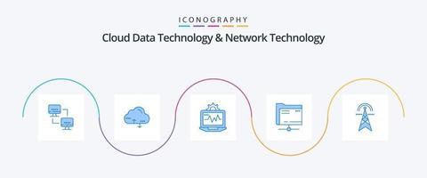 Cloud Data Technology And Network Technology Blue 5 Icon Pack Including electricity. storage. laptop. server. folder vector