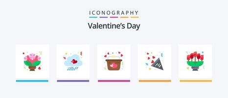 Valentines Day Flat 5 Icon Pack Including bouquet. heart. heart. fireworks. romantic. Creative Icons Design vector