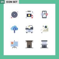 Pack of 9 Modern Flat Colors Signs and Symbols for Web Print Media such as hospital find mobile search cloud Editable Vector Design Elements