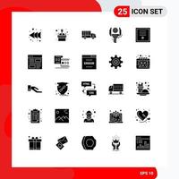 Group of 25 Modern Solid Glyphs Set for post badges transport robotics machine Editable Vector Design Elements