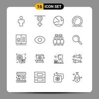 Set of 16 Modern UI Icons Symbols Signs for cookbook thanks app food social Editable Vector Design Elements