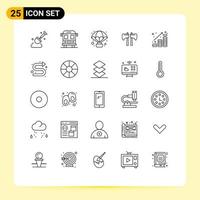 paquete de 25 líneas modernas, signos y símbolos para medios de impresión web, como dinero, moneda, globo, monedas, leñador, elementos de diseño vectorial editables vector